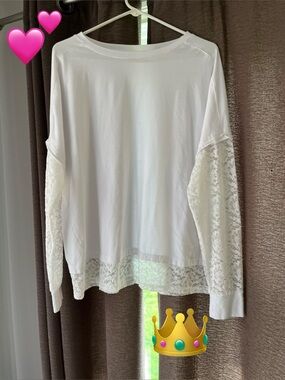 WHITE layered T-shirt; long sleeves with LACE ; women’s XL, ROUND NECK,“SHEIN”